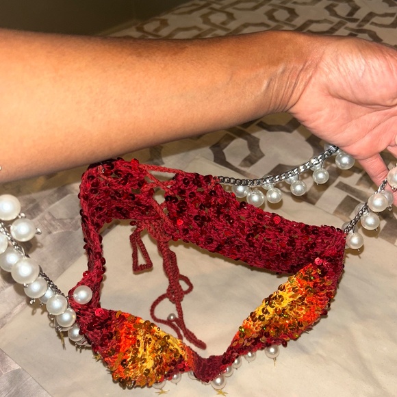 Sequin and pearl detailed swim top - Picture 6 of 8